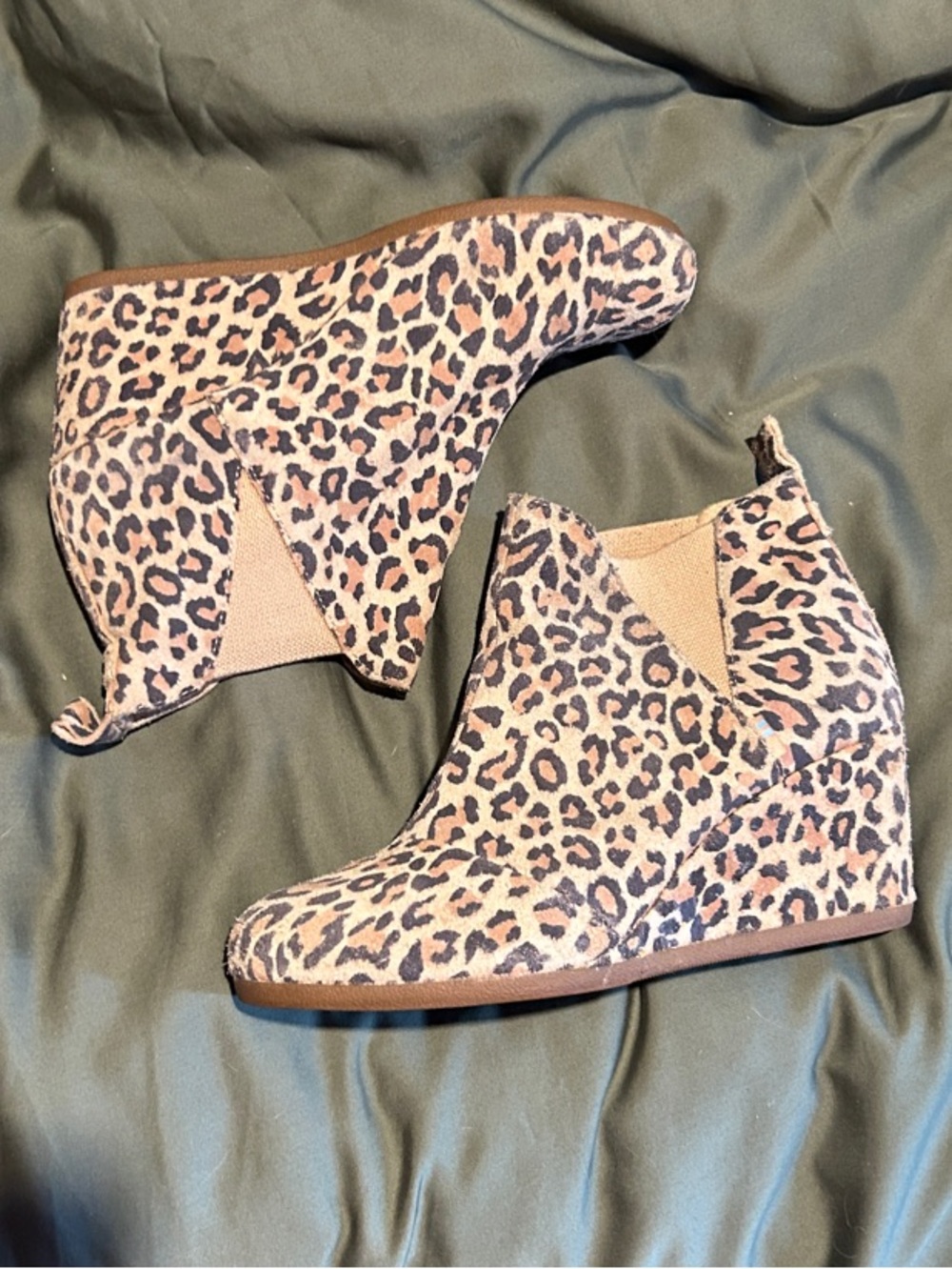 Toms Leopard Print Wedge Booties in Brown and Black